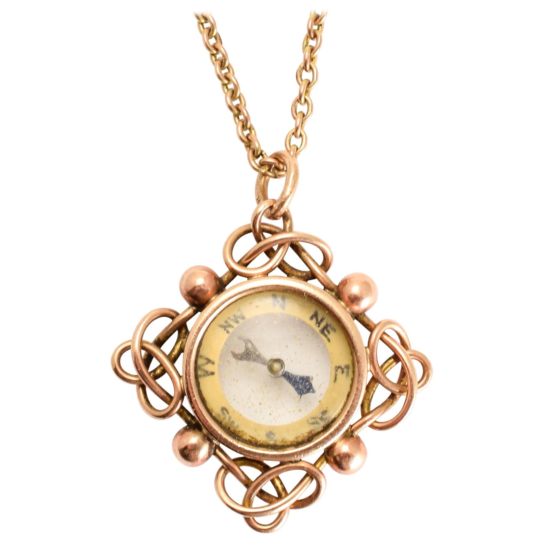 Art Deco Rose Gold Compass Pendant Necklace