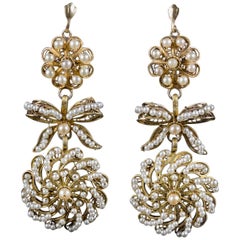 Antique Victorian Pearl Triple Drop Earrings 18 Carat Gold Gilt, circa 1900