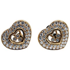 18 Karat Yellow Gold Chopard 'Happy Diamonds' Heart Clip on Earrings 2.70 Carat