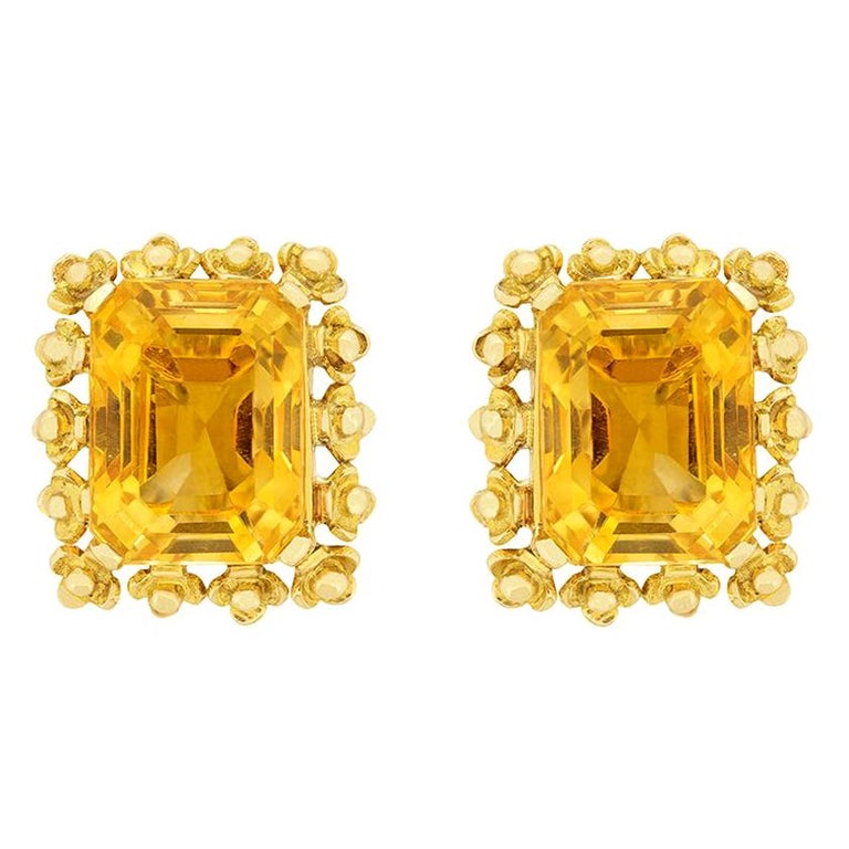 Vintage Citrine and Gold Cluster Earrings, circa 1950s at 1stDibs