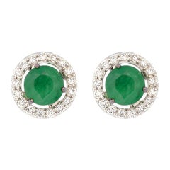 Alessa Emerald Stud + Diamond Cluster 18K White Gold Bloom By Lu Collection