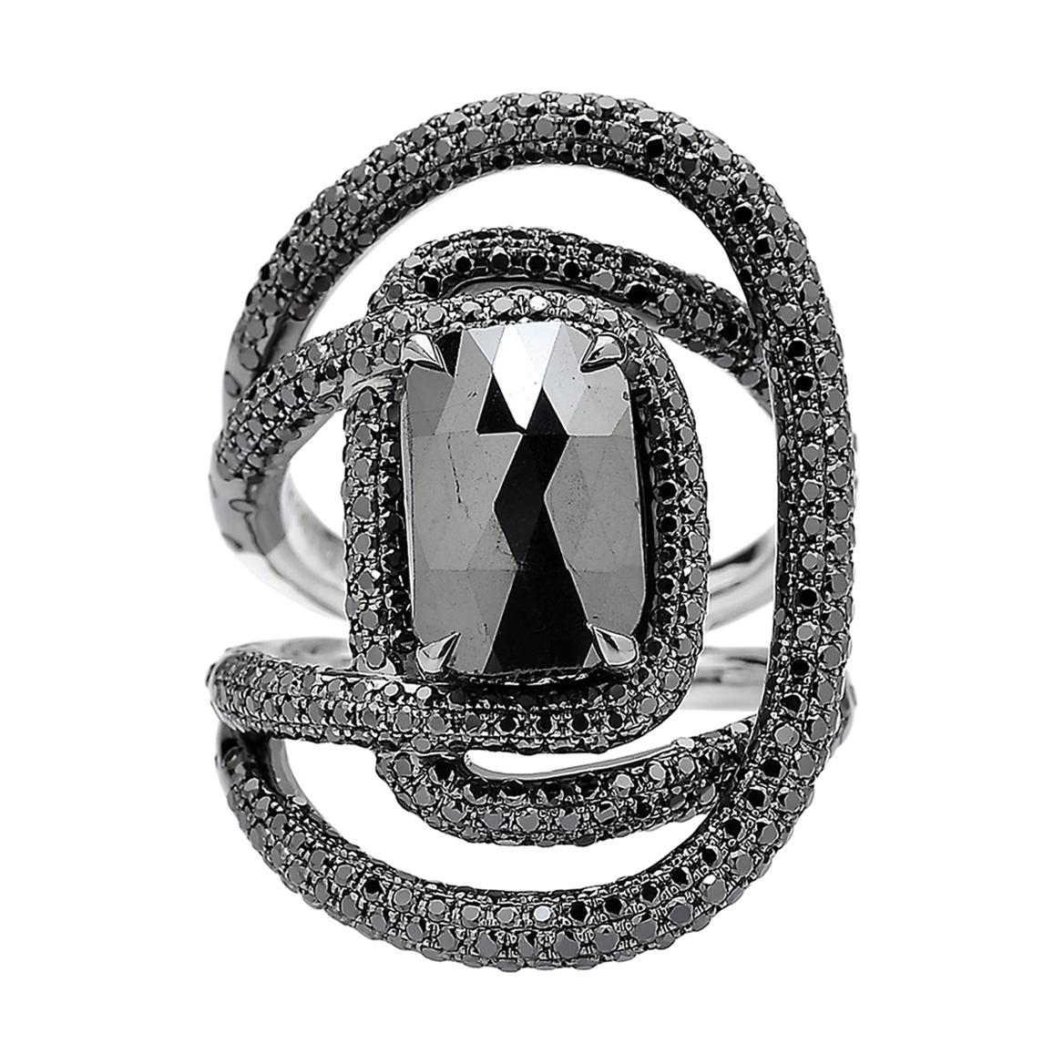 Black Diamond Ring in 18 Karat White Gold Black with Rhodium Finish