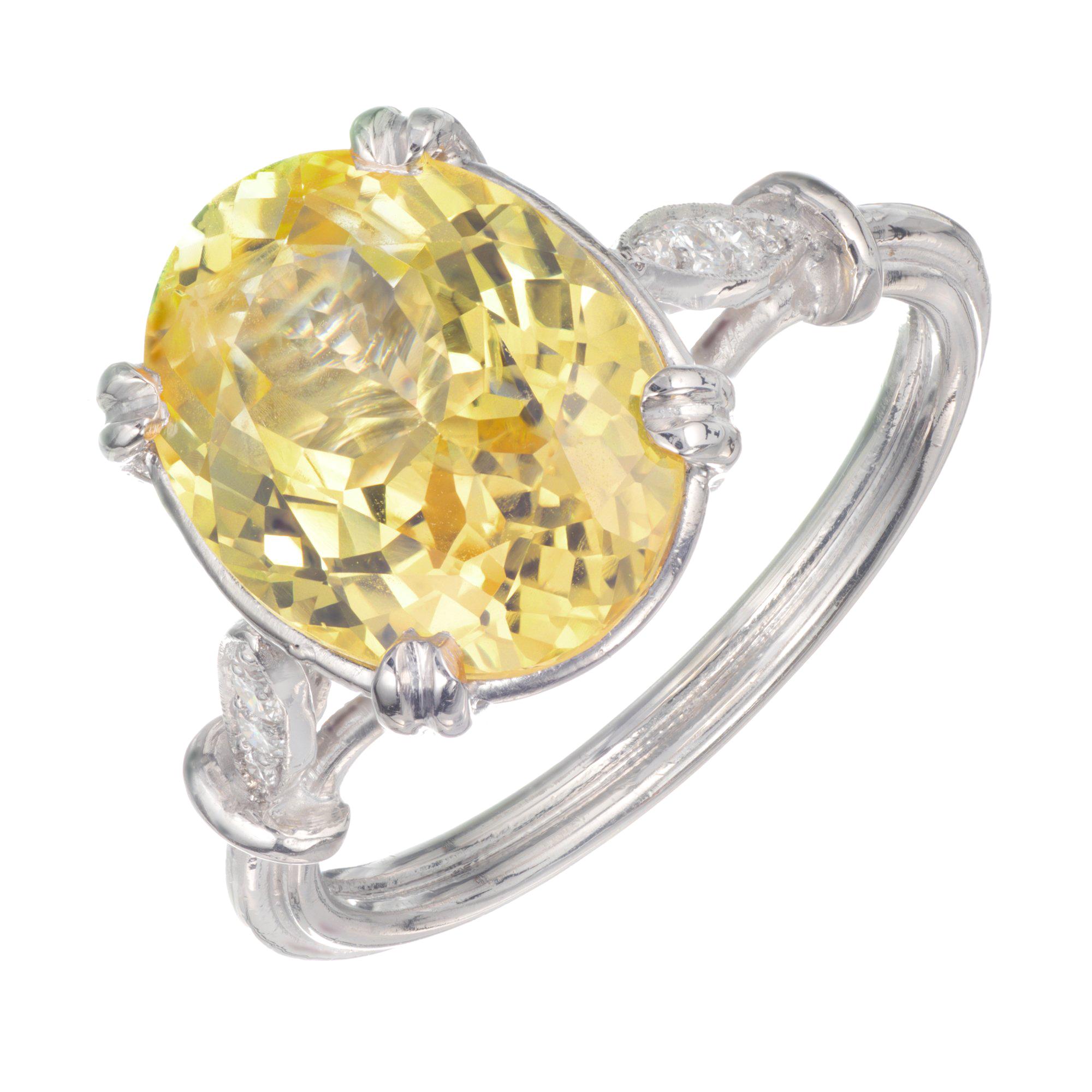 GIA Certified 5.52 Carat Oval Yellow Sapphire Diamond Platinum Engagement Ring