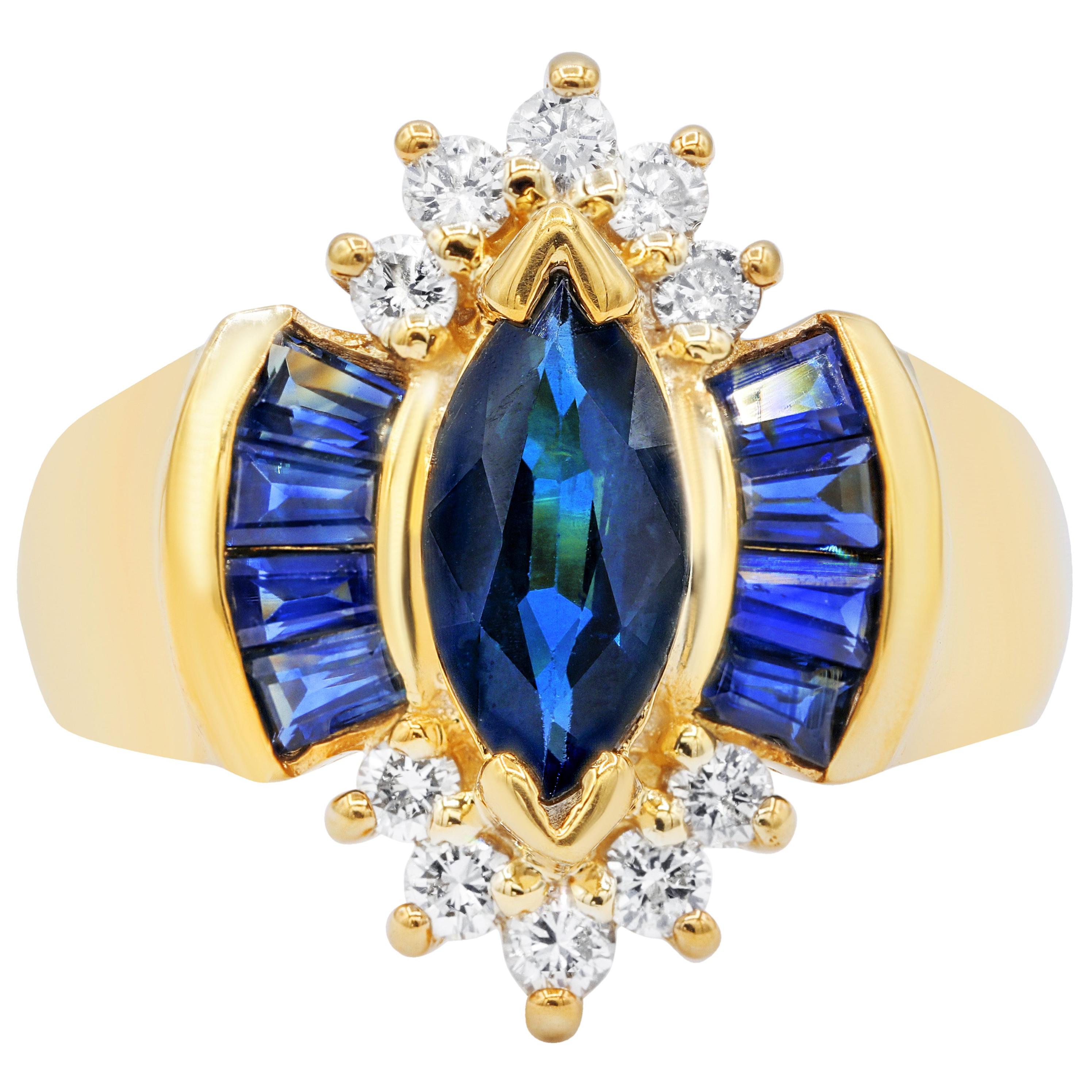 Yellow Gold 2.40 Carat Sapphire and Diamond Fashion Ring