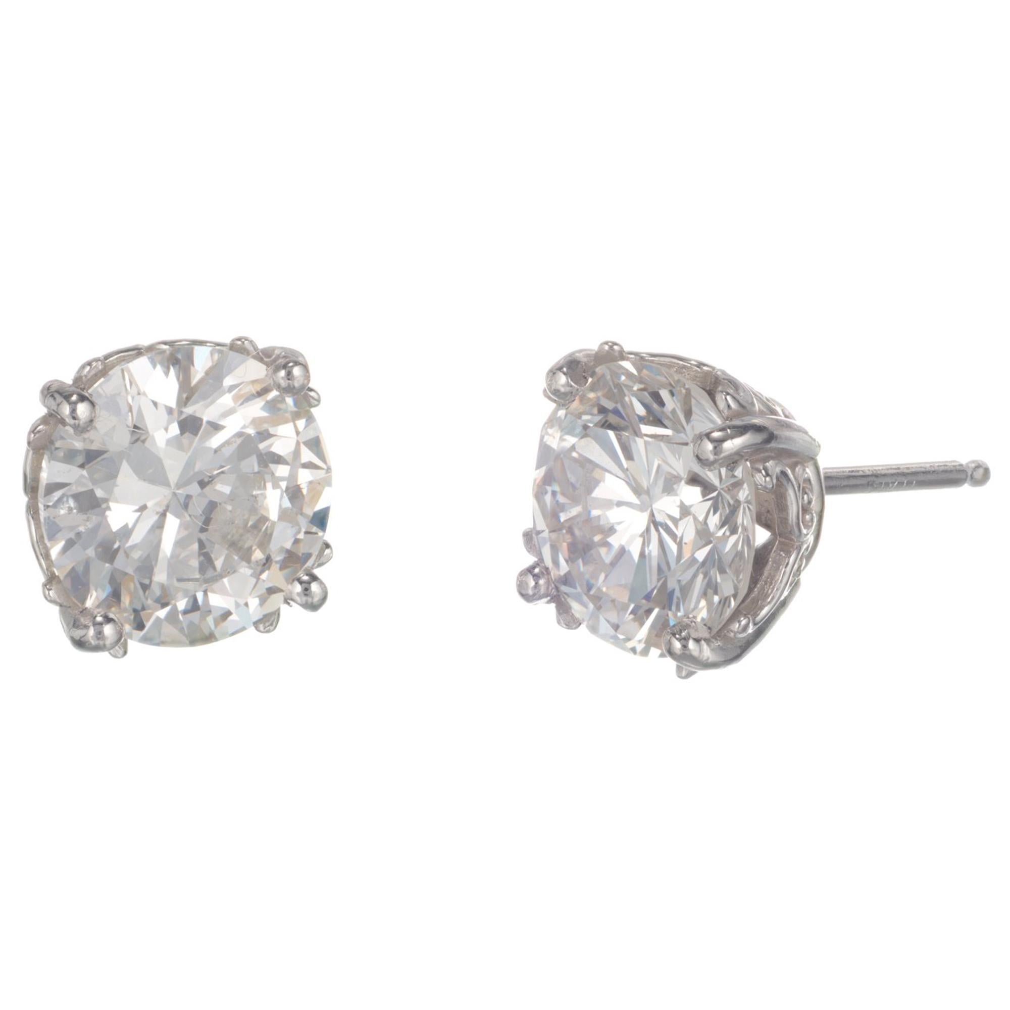 Peter Suchy GIA Certified 3.00 Carat Diamond Platinum Stud Earrings
