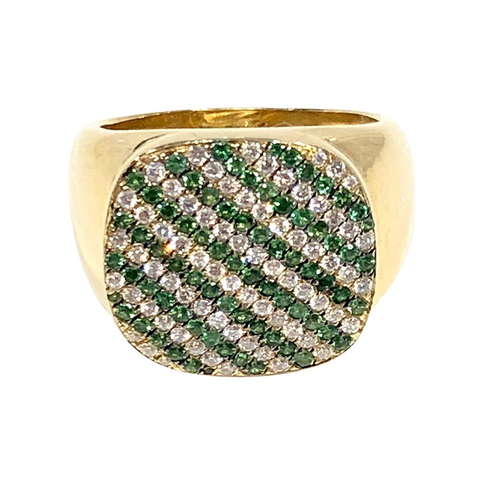 Heraldic Diamond and Tsavorite Signet Ring by Martyn Lawrence Bullard For Sale