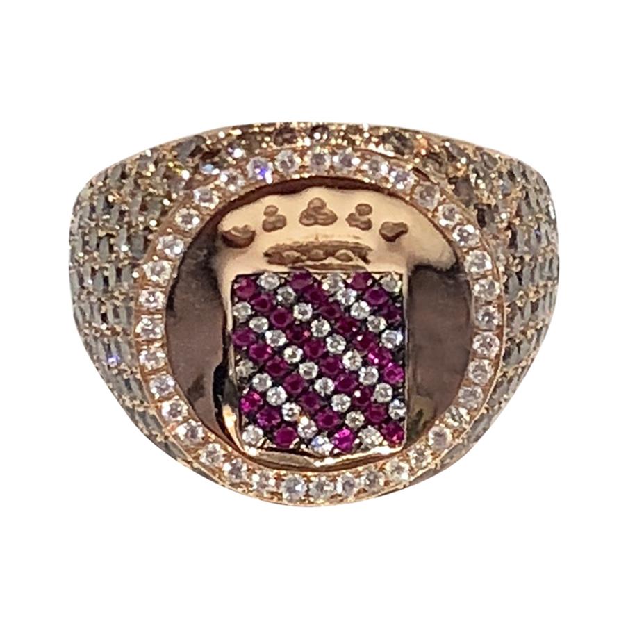 Vendome Diamond and Ruby Signet Ring, by Martyn Lawrence Bullard For Sale