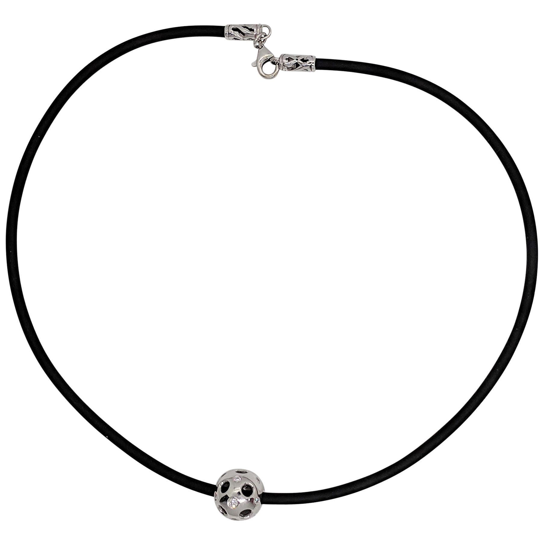 Kian Design White Gold Multi-Color Diamond Black Neoprene Necklace For Sale