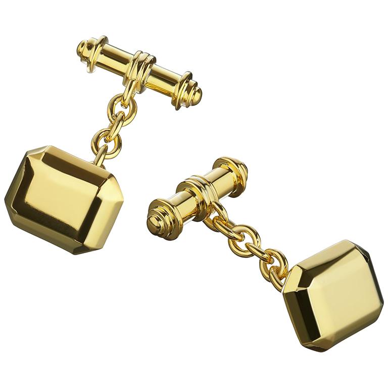 18ct Yellow Gold Vermeil Geometric Chain-Link Cufflinks For Sale