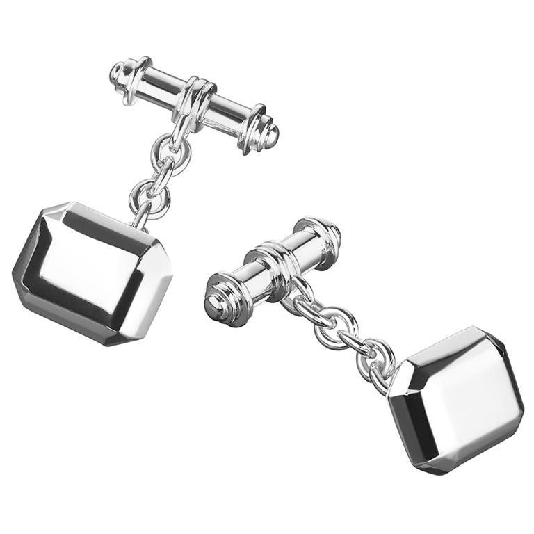 Sterling Silver Geometric Chain-Link Cufflinks For Sale
