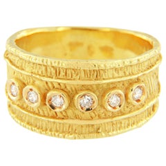 Sacchi Diamanten Edelstein 18 Karat Satin Gelbgold Wide Band Ring Roman Style