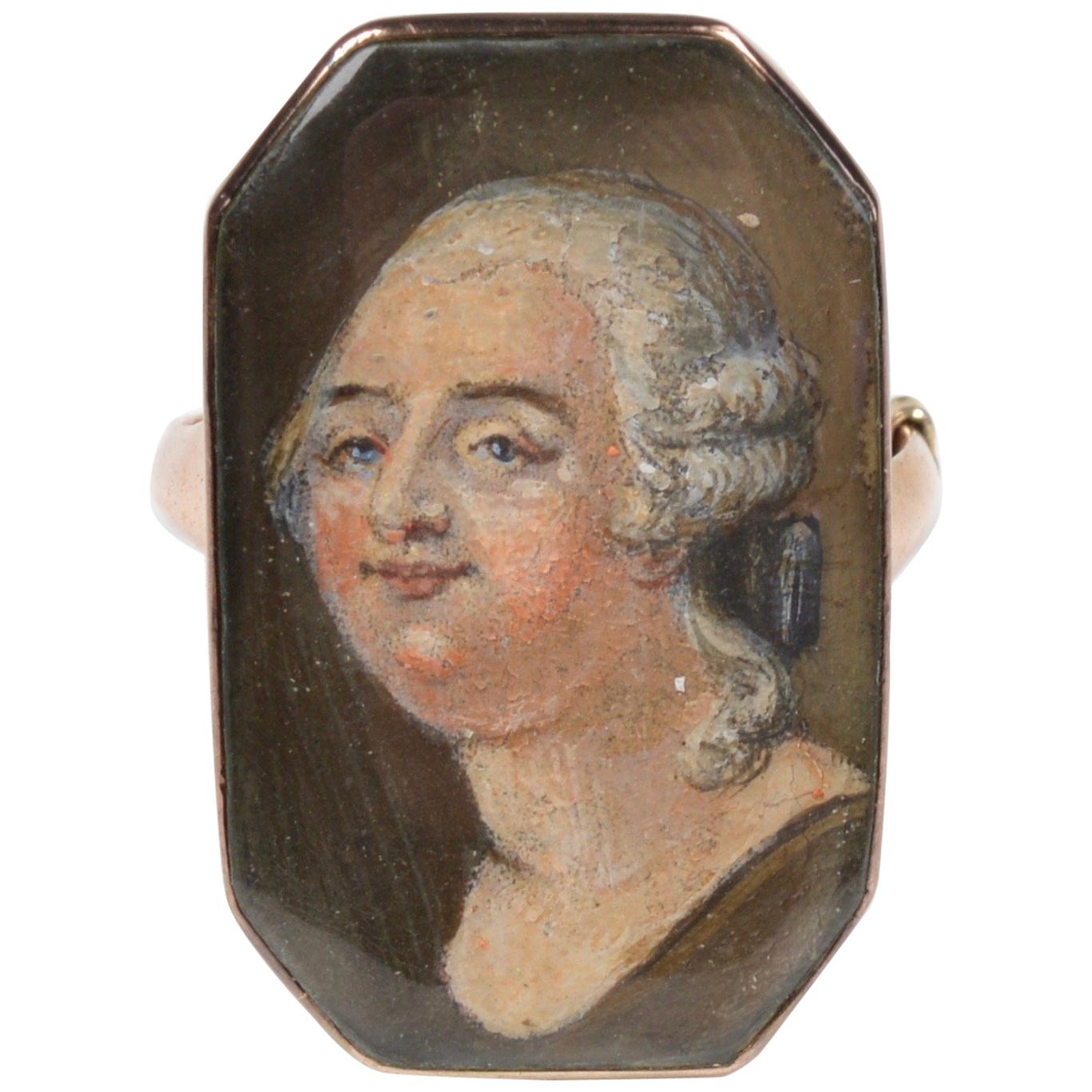 Louis XVI Gold and Enamel Portrait Ring, 1793