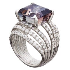 Used Palladium White Diamonds Purple Tanzanite Ring