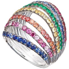 18 Karat White Gold Palladium Blue Pink Yellow Sapphires Ring Aenea