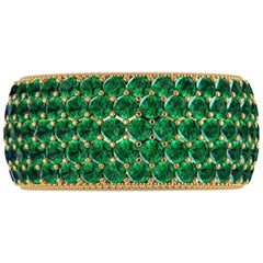 Esmeralda verde profunda de 4,70 quilates Anillo de eternidad ancho Oro amarillo de 18 quilates