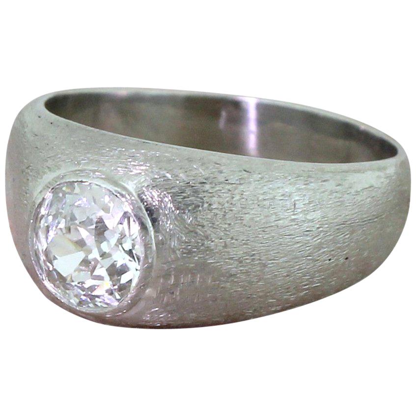 Art Deco 1.20 Carat Old Cut Diamond Platinum Solitaire Ring For Sale