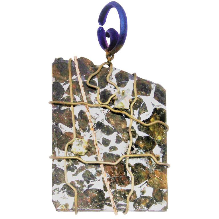 Orsa Maggiore Diamonds Meteorite Pallasite 18 Karat Rose Gold Titanium Pendant For Sale