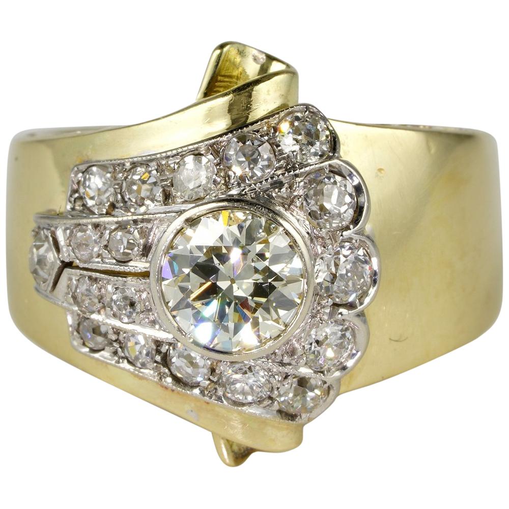  1.50 Carat Diamond Buckle Ring For Sale