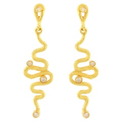 Sacchi "Serpenti" Drop Earrings Diamond Gemstone 18 Karat Satin Yellow Gold
