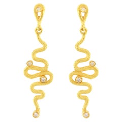 Sacchi "Serpenti" Drop Earrings Diamond Gemstone 18 Karat Satin Yellow Gold