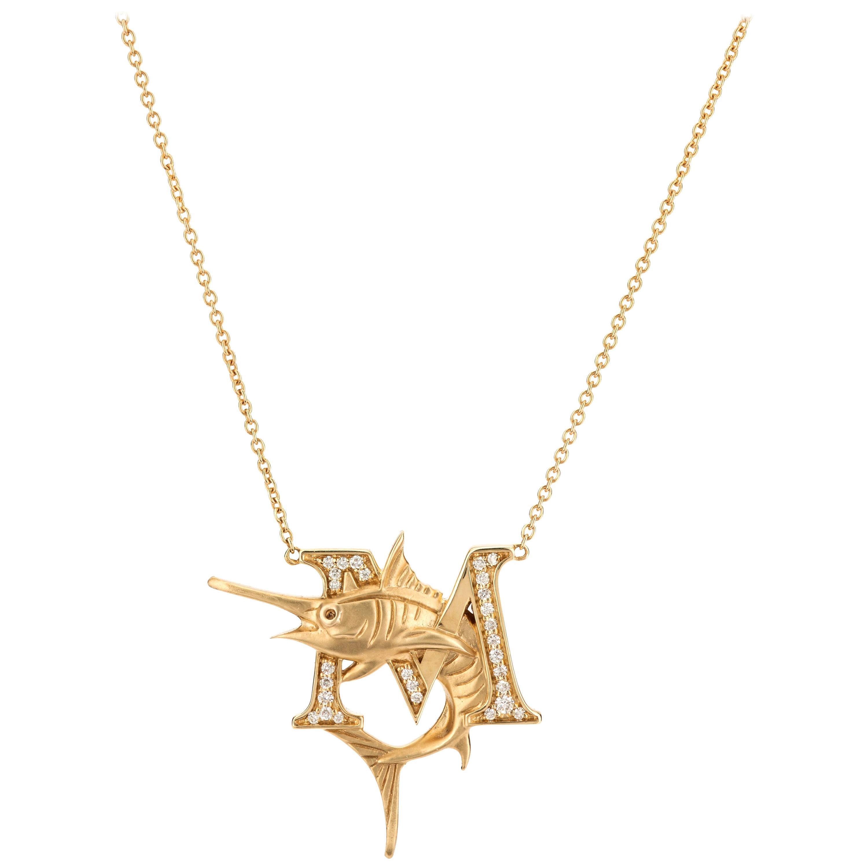 Stephen Webster Fish Tales M is for Marlin 18K Gold and White Diamond Necklace
