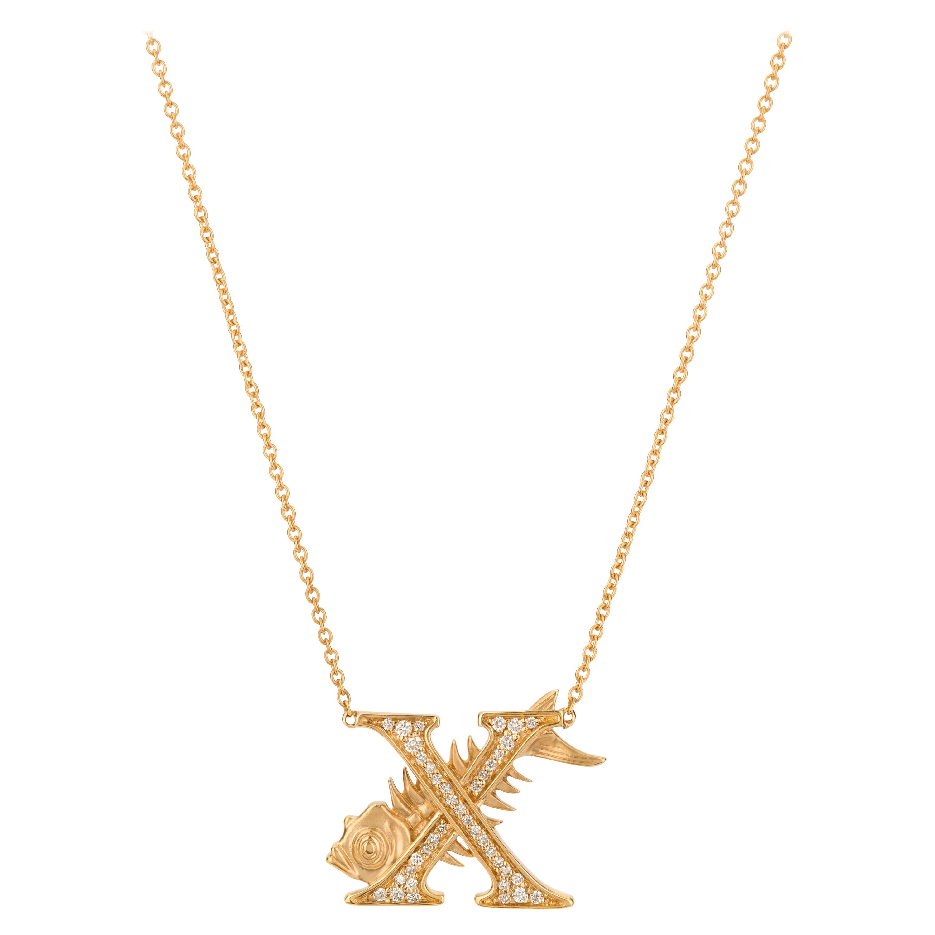 Stephen Webster Fish Tales X is for X-Ray Fish 18K Gold and Diamond Necklace