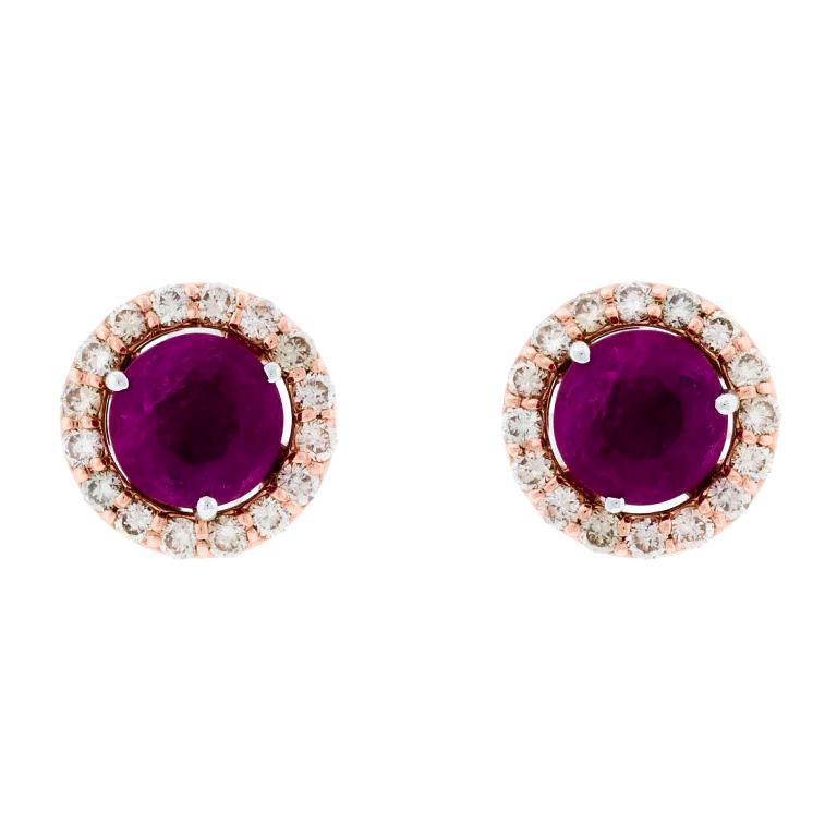 Alessa Ruby Stud + Diamond Cluster 18 Karat White Gold Bloom By Lu Collection For Sale
