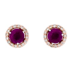 Alessa Ruby Stud + Diamond Cluster 18 Karat White Gold Bloom By Lu Collection