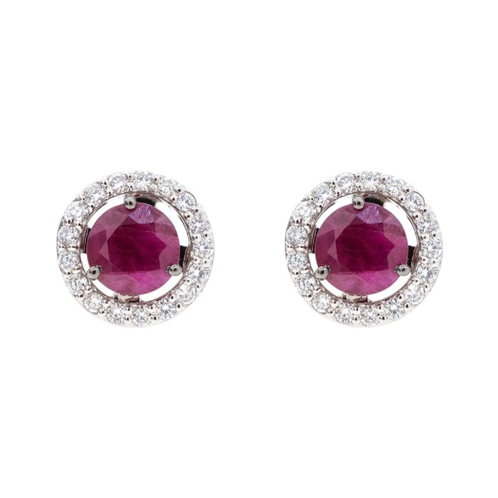 Alessa Ruby Stud + Diamond Cluster 18 Karat White Gold Bloom By Lu Collection For Sale