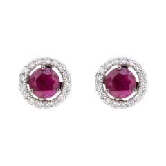 Alessa Ruby Stud + Diamond Cluster 18 Karat White Gold Bloom By Lu Collection