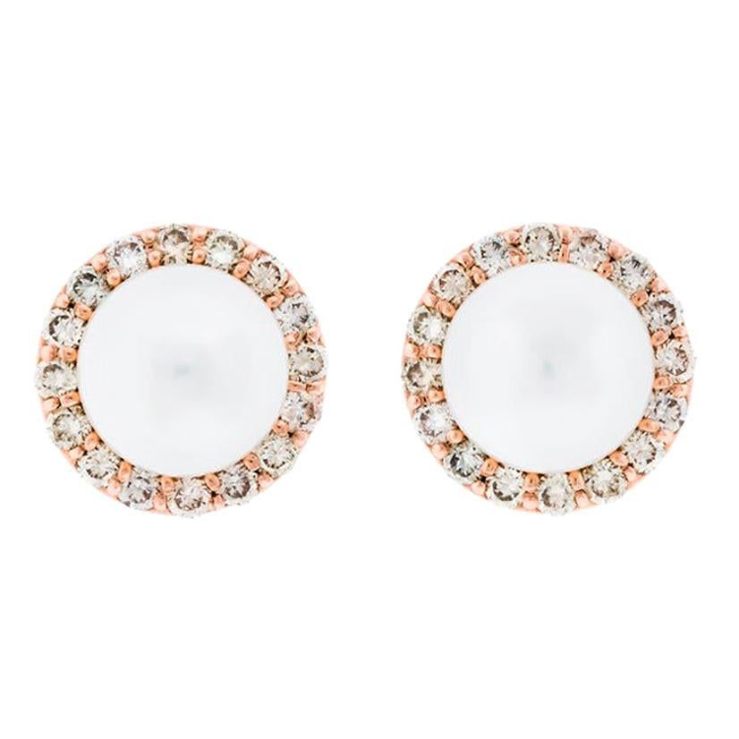 Alessa Pearl Stud + Diamond Cluster 18 Karat Rose Gold Bloom By Lu Collection For Sale