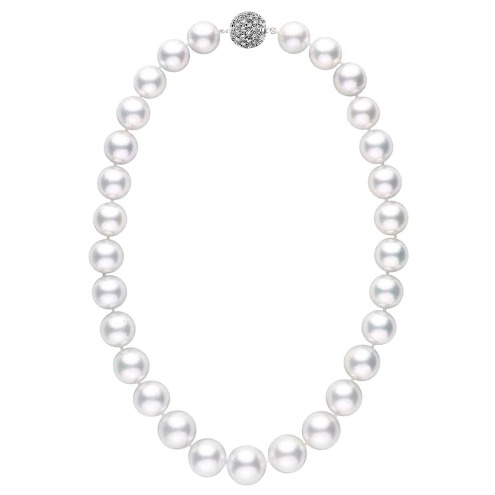 AA+ Quality Round South Sea Cultured Pearl Necklace with Diamond Studded Clasp For Sale