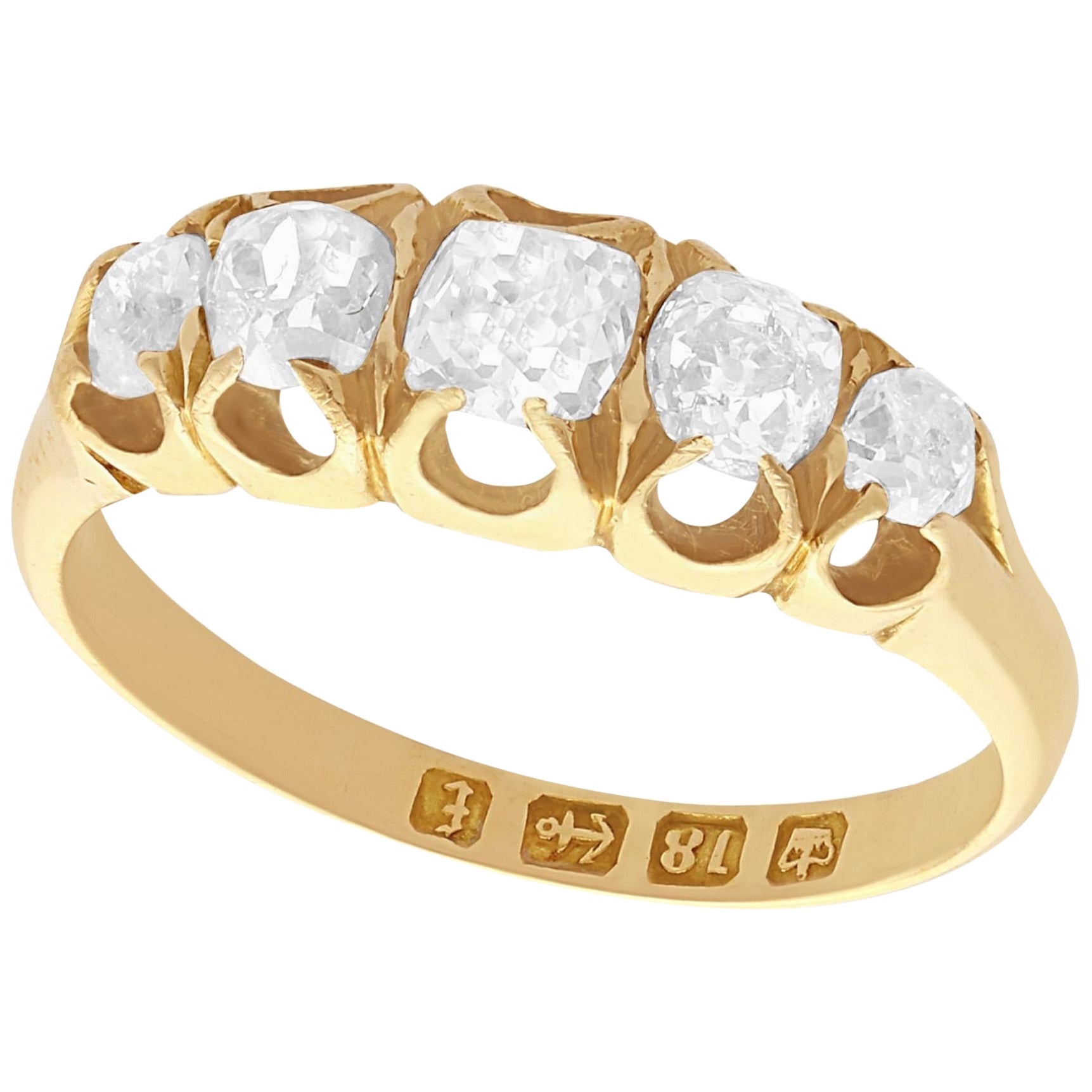 1880s Diamond and Yellow Gold Five-Stone Ring For Sale