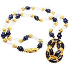 Ilias Lalaounis Sodalite Rock Crystal Hercules Knot Yellow Gold Necklace