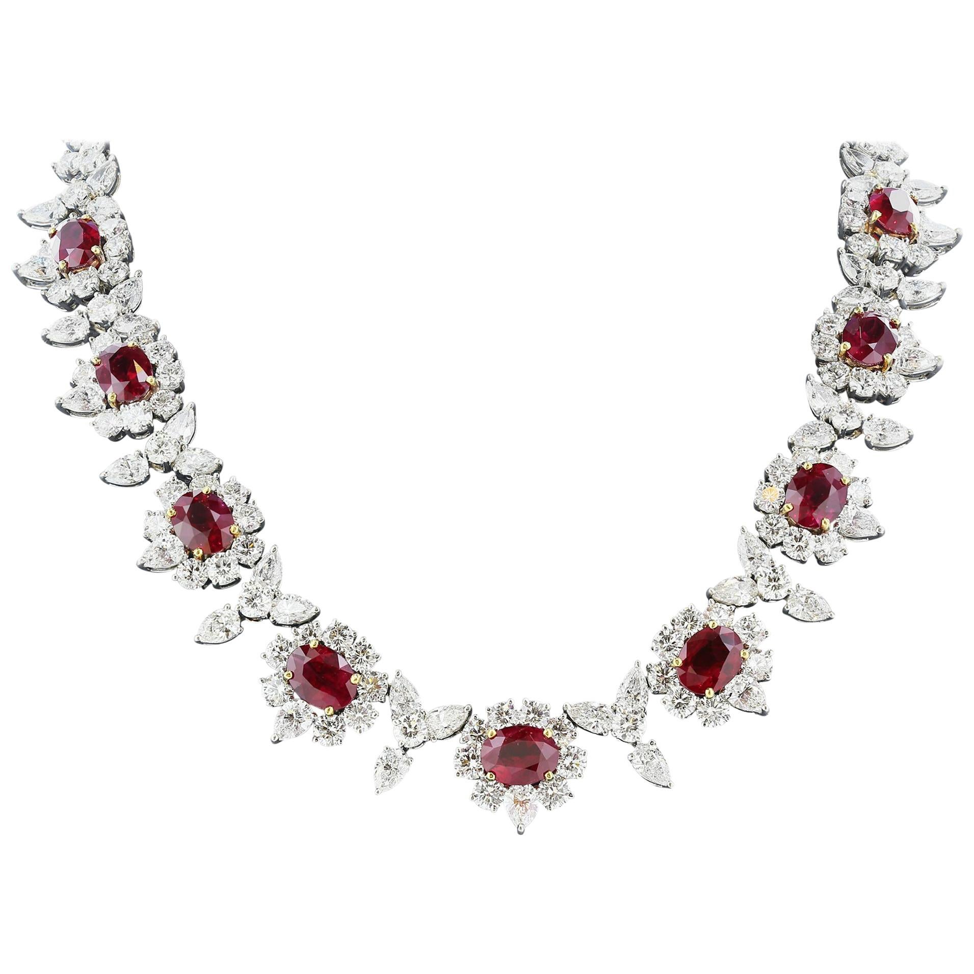 20.00 Carat Ruby and Diamond Necklace 'Platinum' For Sale