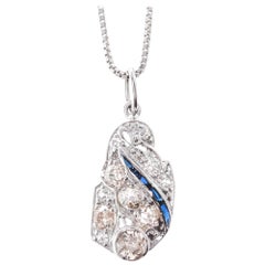 Art Deco .60 Carat Diamond Sapphire Platinum Pendant Necklace