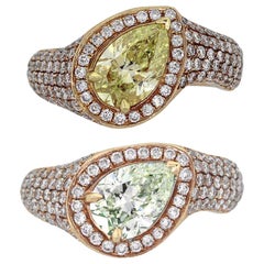 GIA Certified Fancy Color Pear Shape Set of 2 Rings
