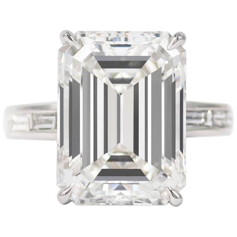 J. Birnbach 10.01 carat Emerald Cut Diamond Engagement Ring with Baguette Band For Sale