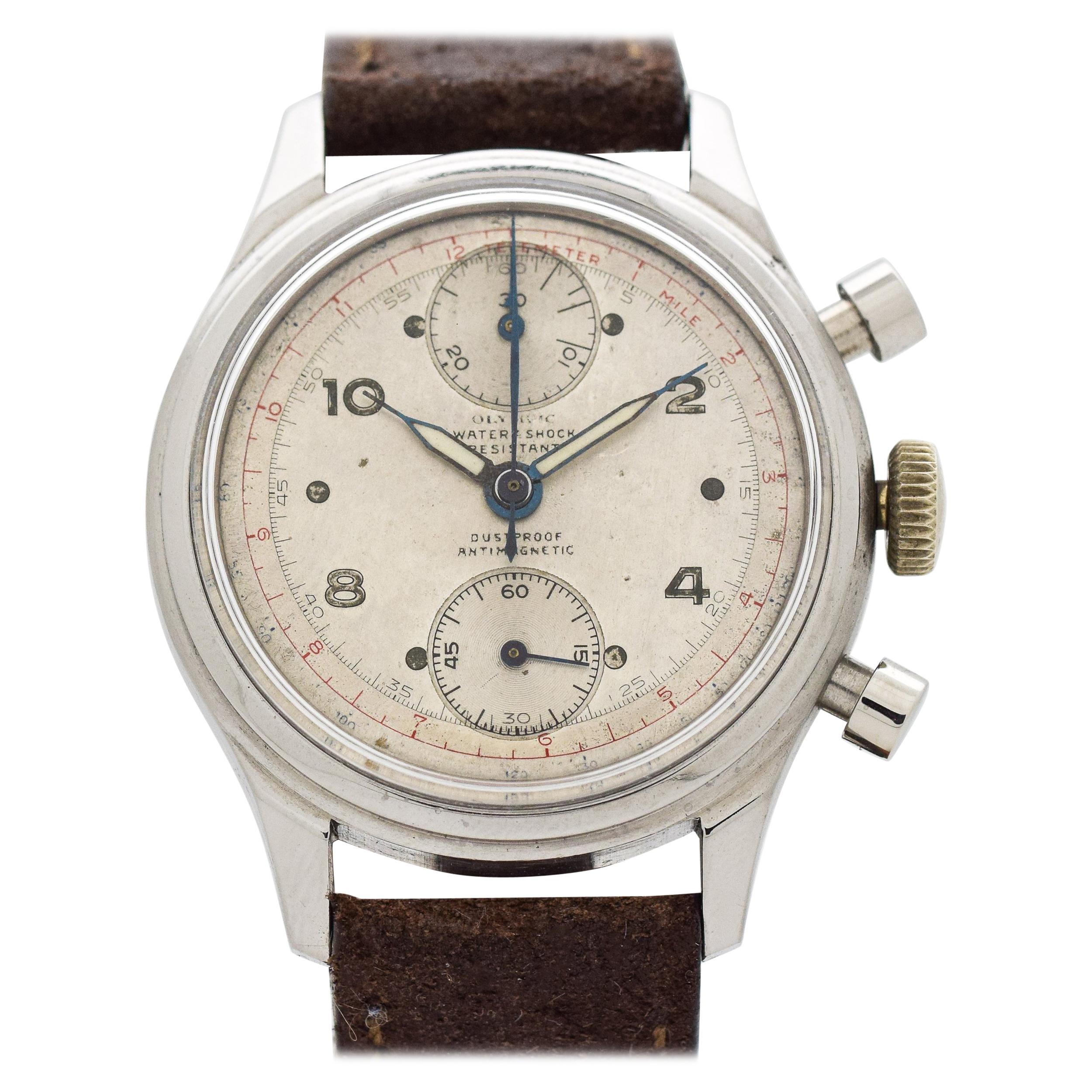 Vintage Olympic Chronograph Stainless Steel Watch, 1950s For Sale