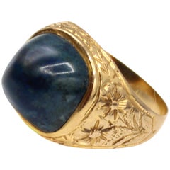 Antique Belle Epoque Labradorite 18 Karat Yellow Gold Signet Ring