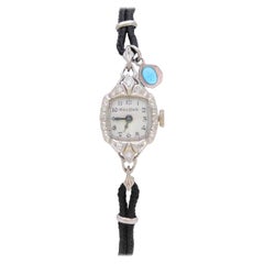 Retro Midcentury 14 Karat White Gold and Diamond Ladies Bulova Wristwatch