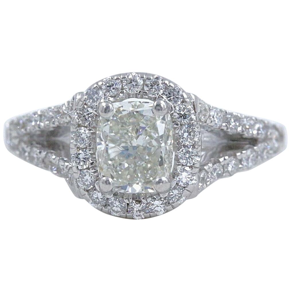 Cushion Halo Diamond Engagement Ring 1.55 Carat 14 Karat White Gold