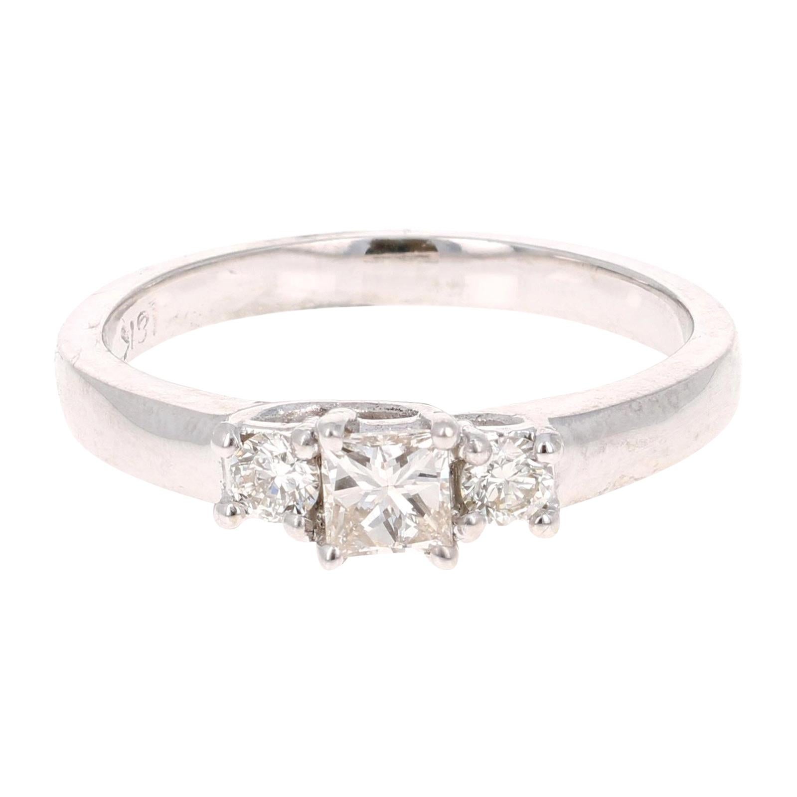 0.47 Carat Three-Stone Diamond 18 Karat White Gold Ring