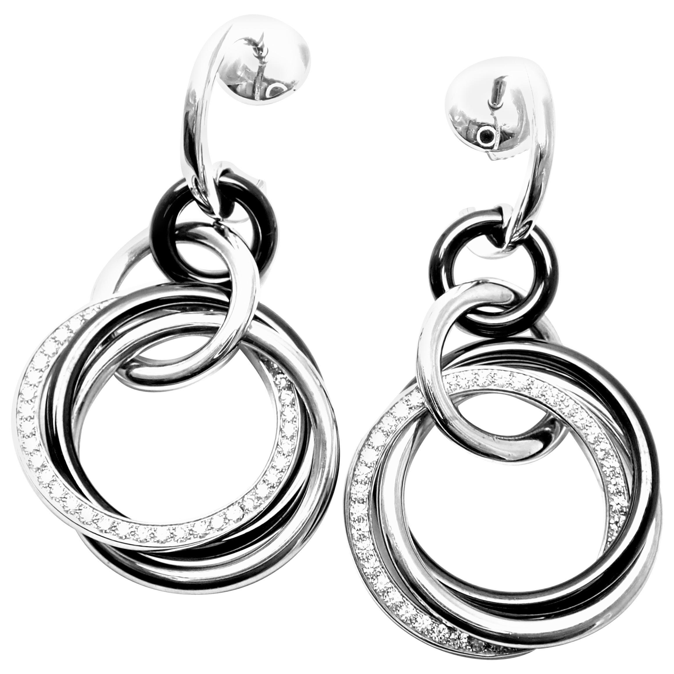 Cartier Trinity Diamond Ceramic White Gold Platinum Drop Earrings