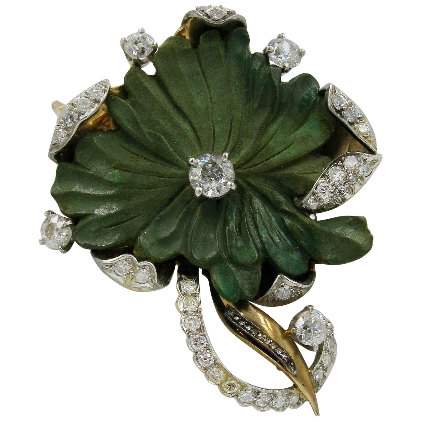 .85 Carat Center Diamond Turquoise Platinum Brooch Flower Belle Époque Victorian