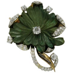 Antique .85 Carat Center Diamond Turquoise Platinum Brooch Flower Belle Époque Victorian