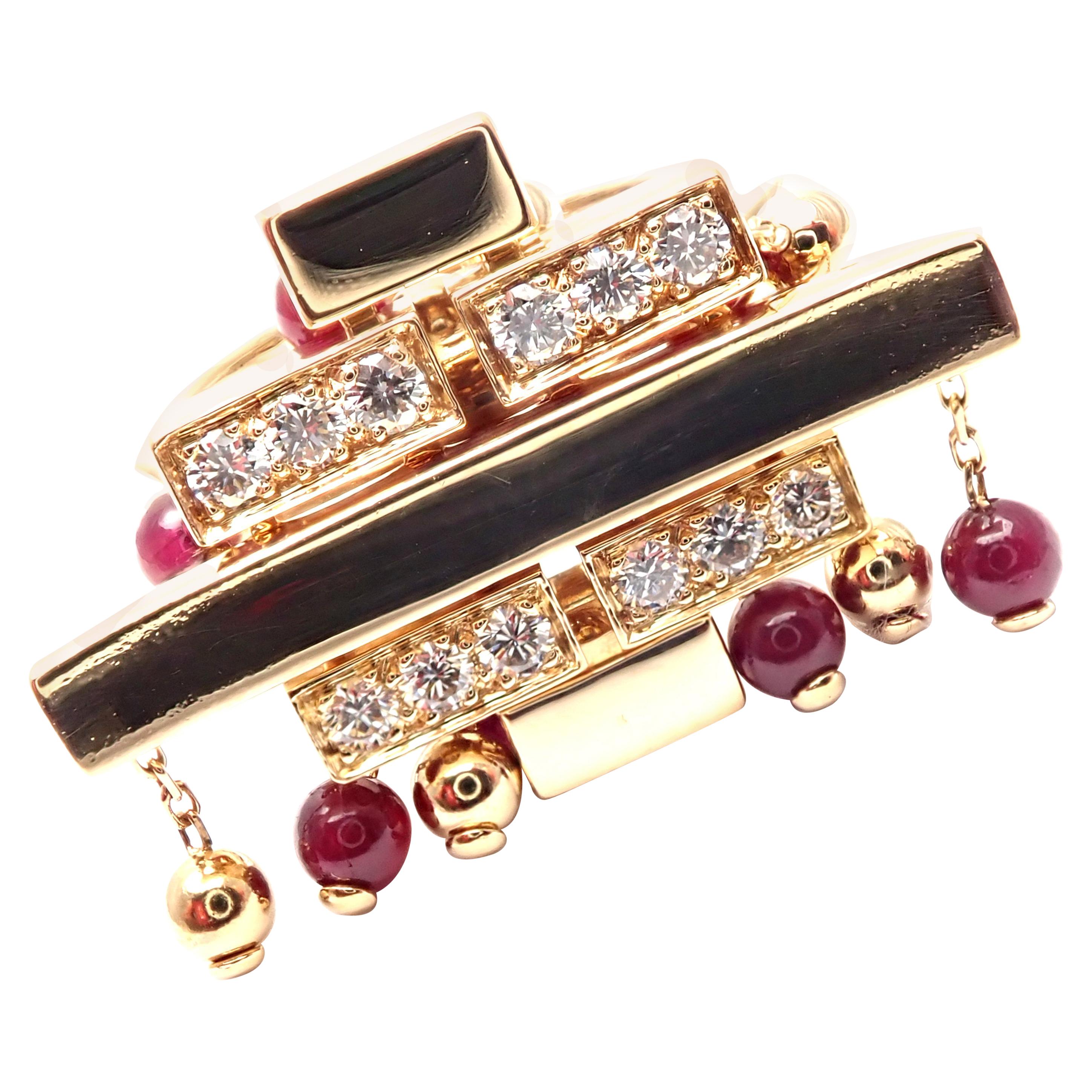 Cartier Le Baiser du Dragon Diamond Ruby Tassel Yellow Gold Ring
