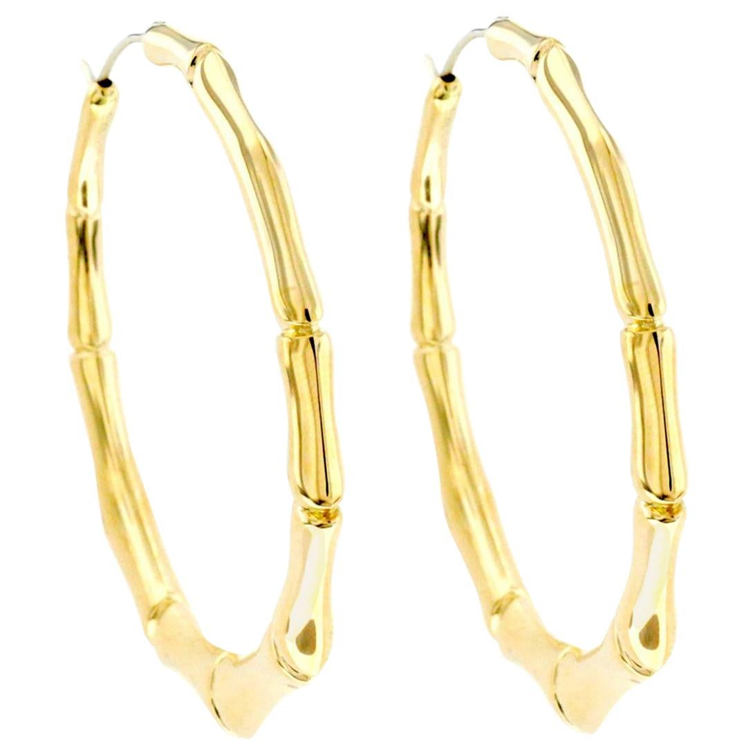 Bamboo Hoop Earrings Finished in 18kt Yellow Gold - Crislu