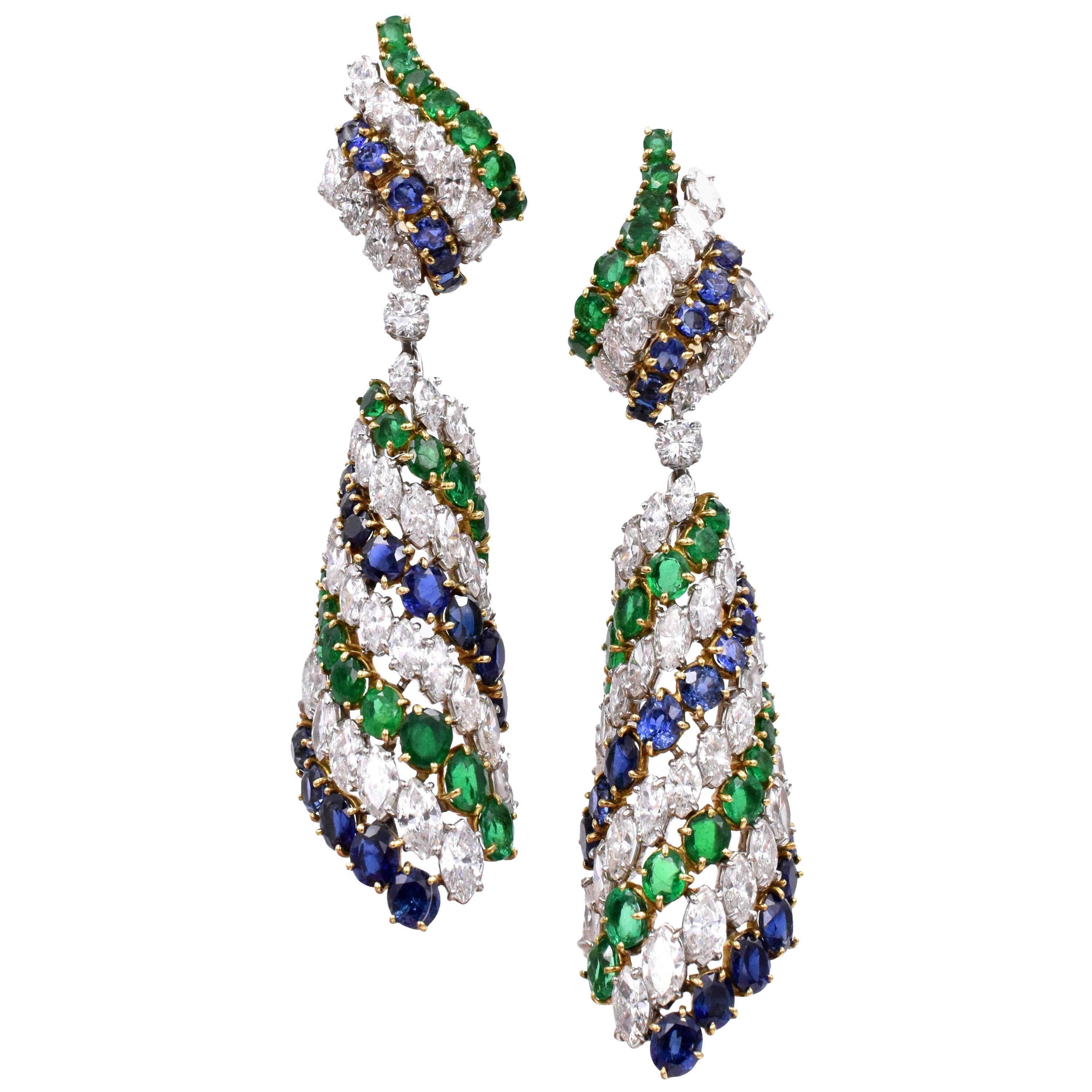 Harry Winston Sapphire, Emerald and Diamond Pendant-Earclips