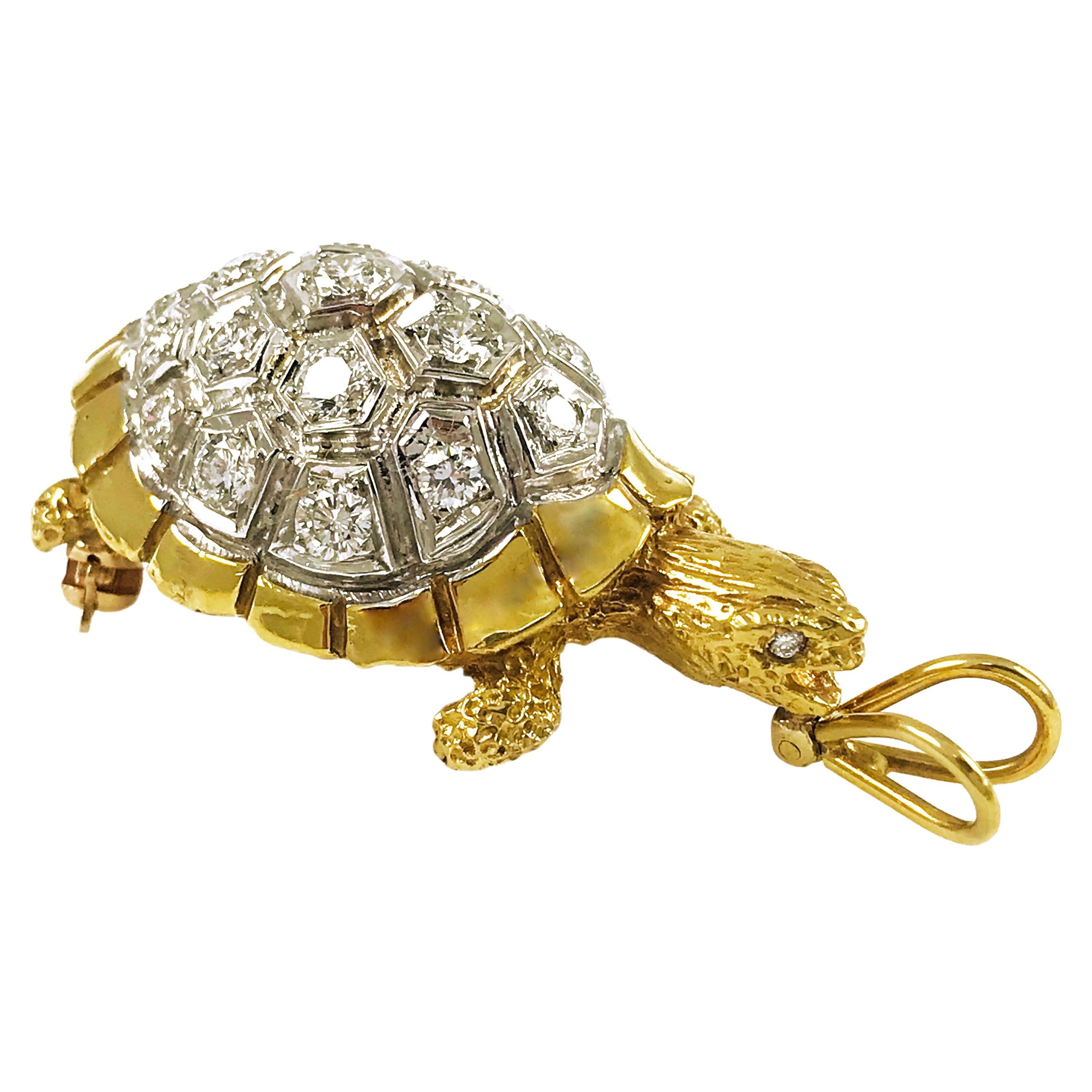 Two-Tone Diamond Turtle Pendant/Brooch